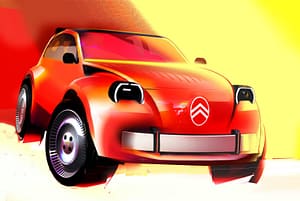 Boceto oficial en tonos anaranjados del Citroën 2 CV Concept, que reinterpreta la silueta de la Citroneta