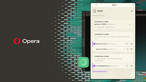 Interfaz oficial de Opera WebAI con selección de modelos de inteligencia artificial locales